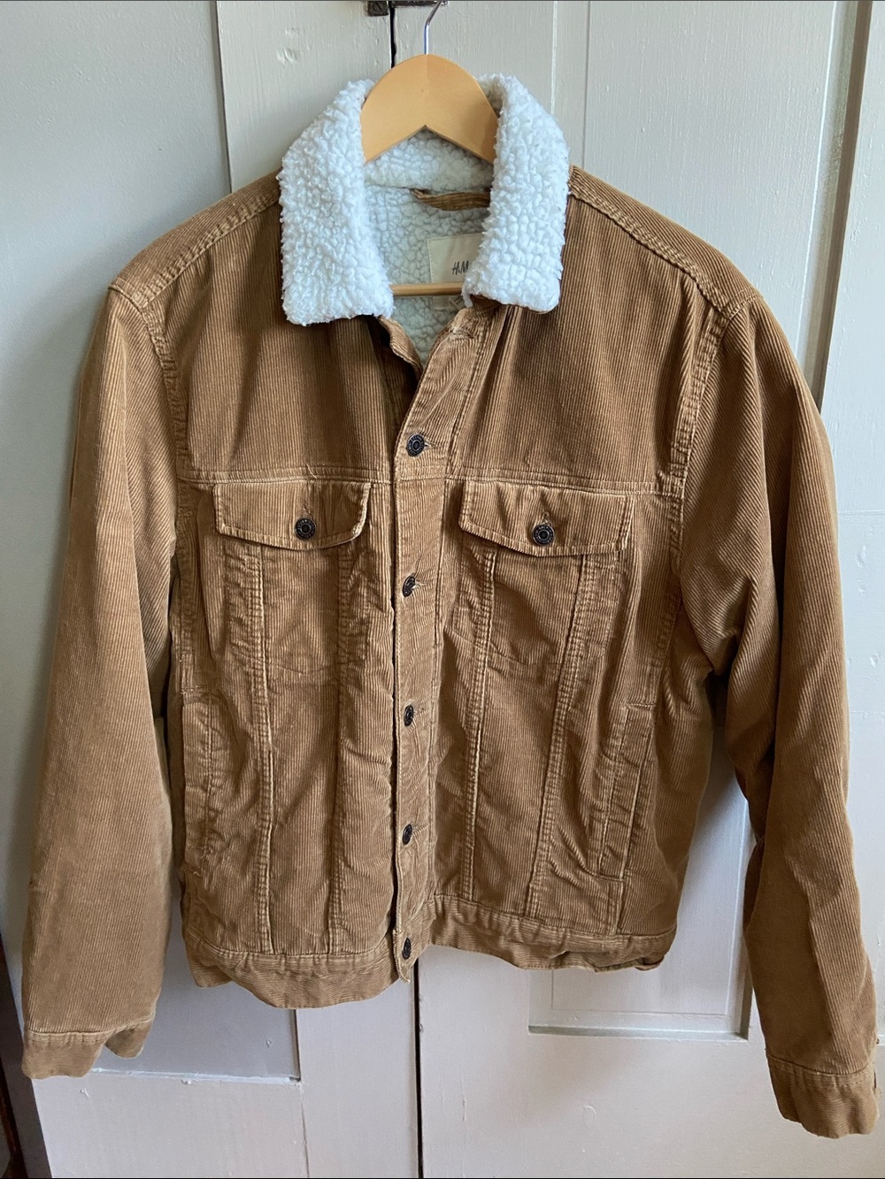 H&M Tan Corduroy Jacket with White Sherpa Collar